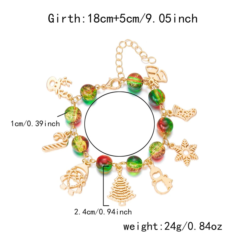 Christmas Snowflake Tree Santa Claus Snowman Reindeer Bell Resin Star Crystal Beads Bracelet For Women Men New Year Holiday Gift