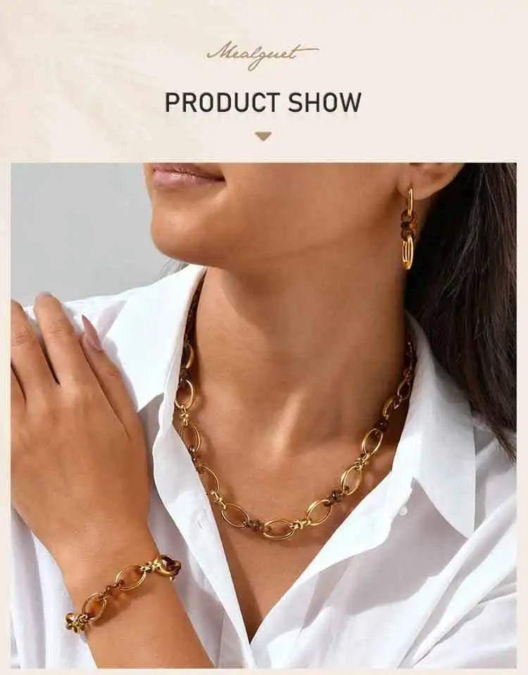 Stainless Steel Double Oval Chain Link Drop Dangle Earrings for Women Statement Jewelry Christmas Gift