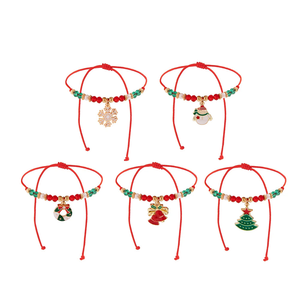 KunJoe 5pcs/set Cute Series Snowflake Tree Pendant Crystal Bracelet Women CCB Beads Adjustable Thread Rope Bracelet