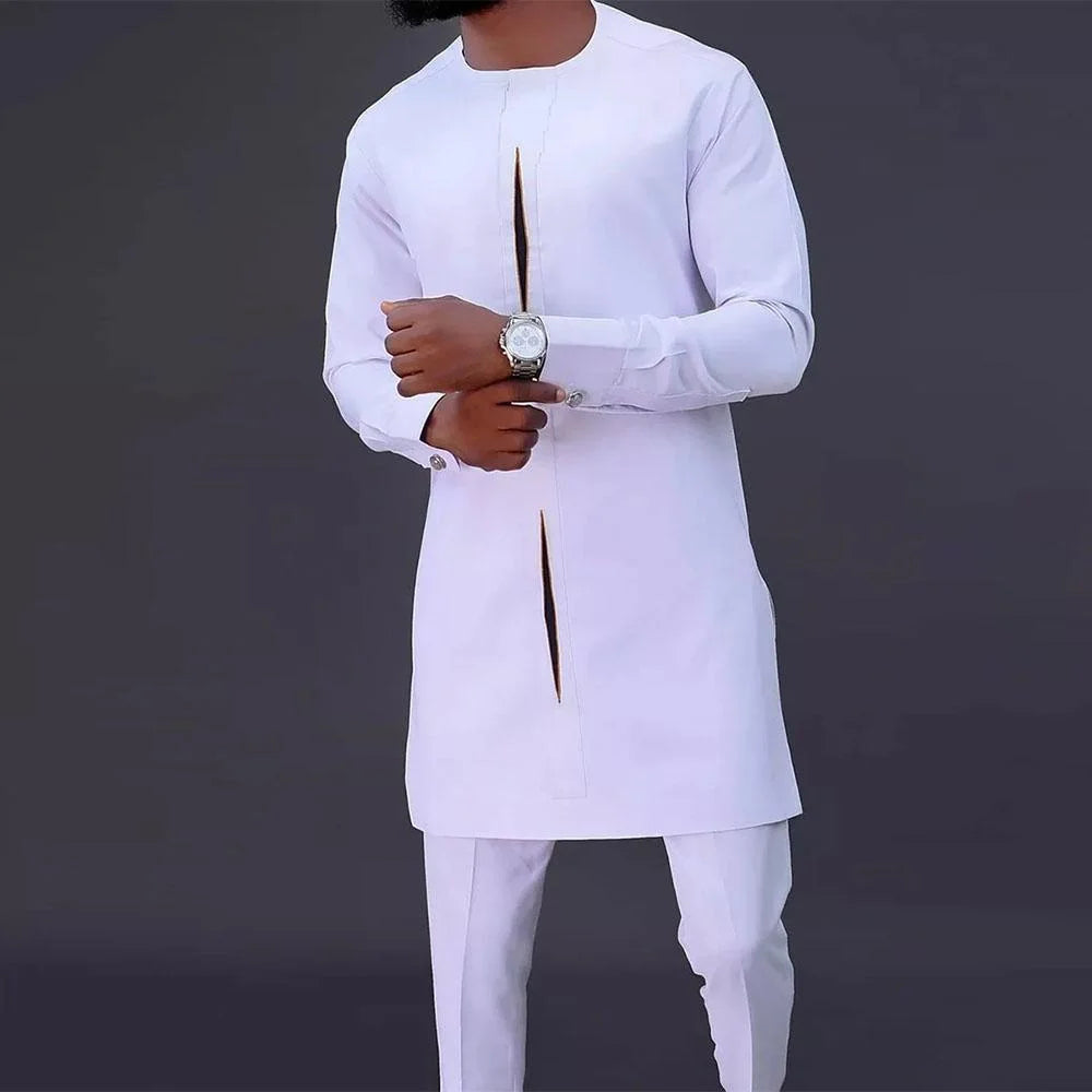 2025 New African Traditional Men's Suit Fashion Luxury Men's Suit Casual Loose Two Piece Set Holiday Wedding Men's Suit Kaftan