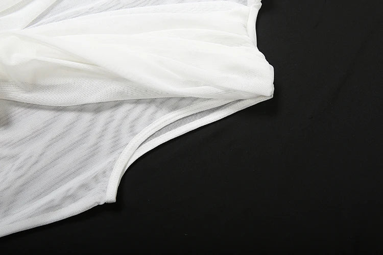 sisterlinda Coquette Sexy Patchwork Dress Women See Through Swing Neck Sleeveless Skinny Midnight Party Clubwear Mini Bodycon