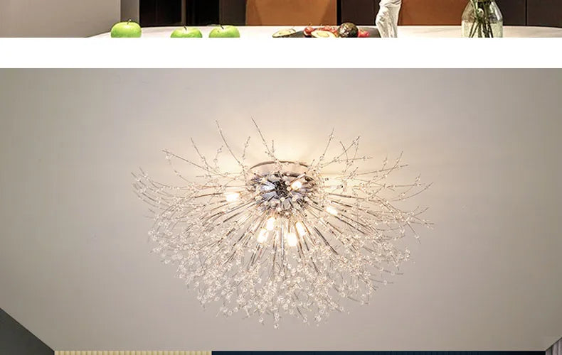 LED Dandelion Pendant Light Modern Crystal Beads Hanging Light Dining Room Living Room Bar Counter Home Decoration G9