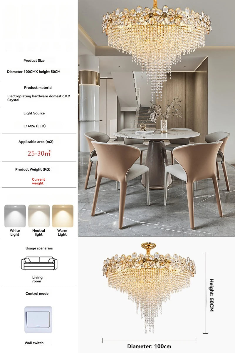 Modern Flower Crystal Tassel Chandelier Living Room Dining Room Gold Crystal Ceiling Pendant Lights Vila Lobby Lighting Fixtures