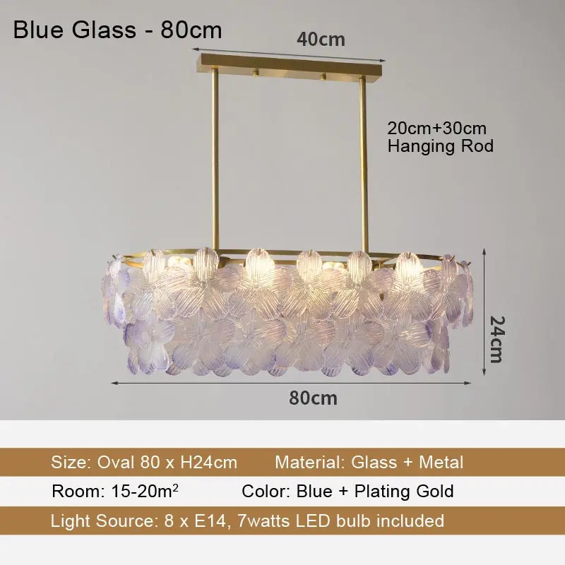 LED Glass Flower Pendant Light for Living Dining Room Bedroom Modern French Style Home Decoration Hanging Lamp E14