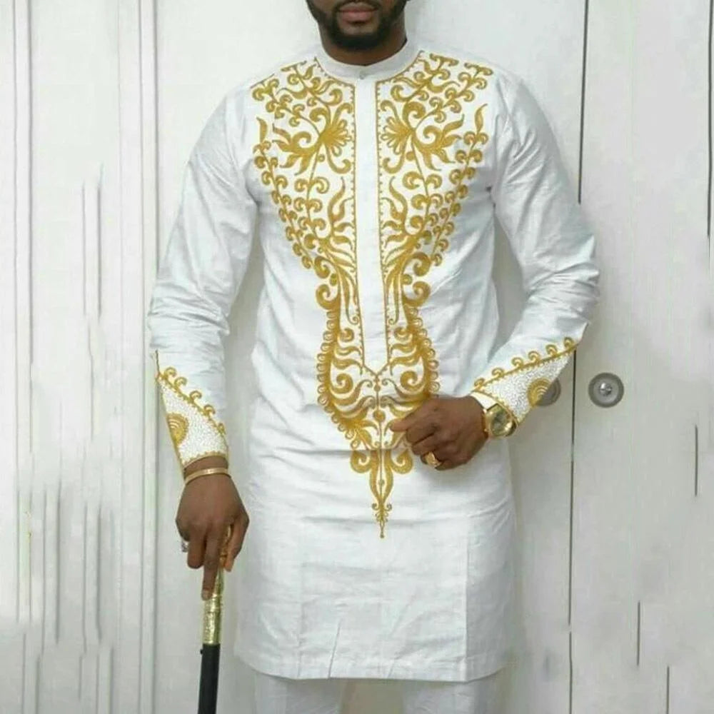 2025 New African Traditional Men's Suit Fashion Luxury Men's Suit Casual Loose Two Piece Set Holiday Wedding Men's Suit Kaftan