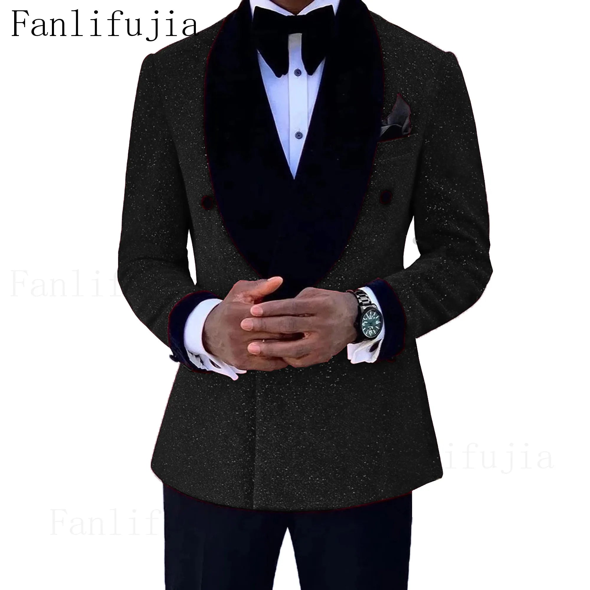 Fanlifujia Luxury Red Glitter Suits Men Groom Wedding Tuxedo Double Breasted Blazer Formal Evening Party