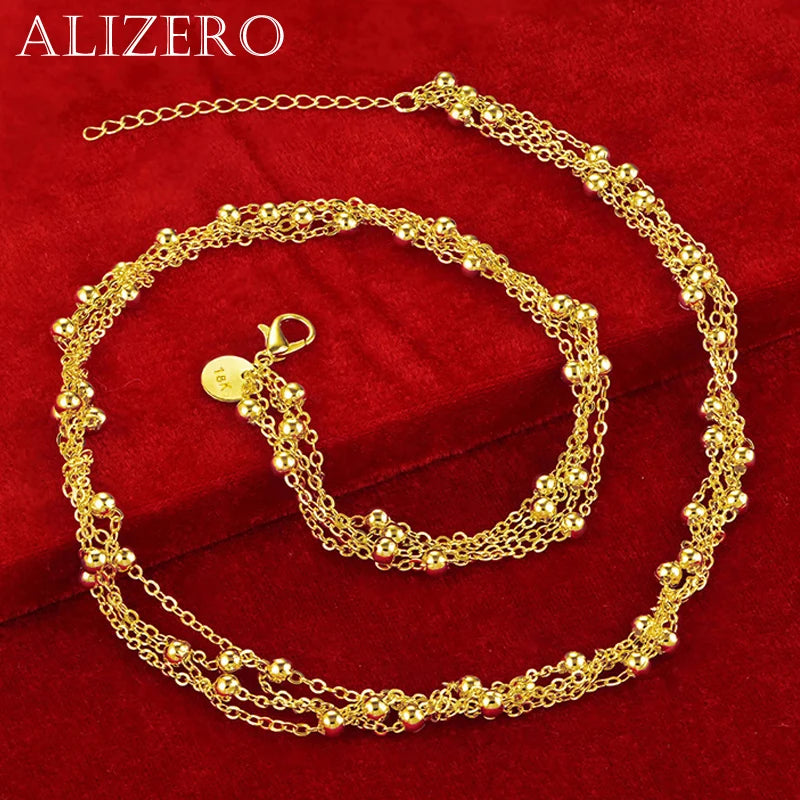 ALIZERO 18K Gold Many Chain Beads Necklace For Women Wedding Birthday Party Gift Lady Fashion Charms Necklaces Jewelry