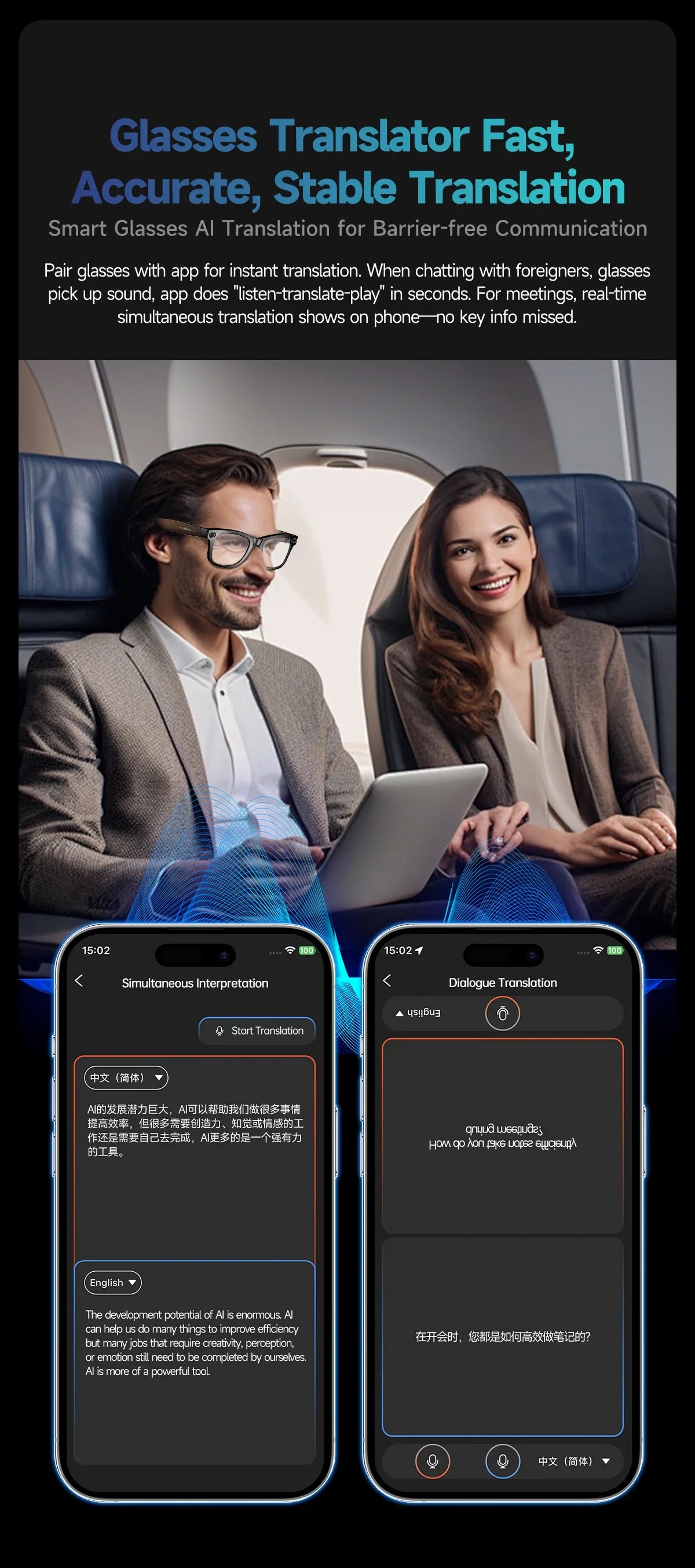 Smart AI Translation Smart Glasses Take Photos Recognizing Objects 4K Camera Bluetooth Music Call Intelligent Recording Glasses