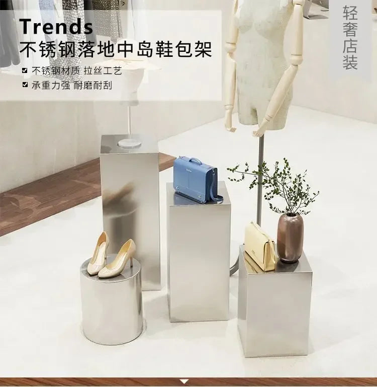 Nordic Creative Stainless Steel Dining Stool Home Light Luxury Living Room Sofa Side Table Balcony Storage Coffee Tables