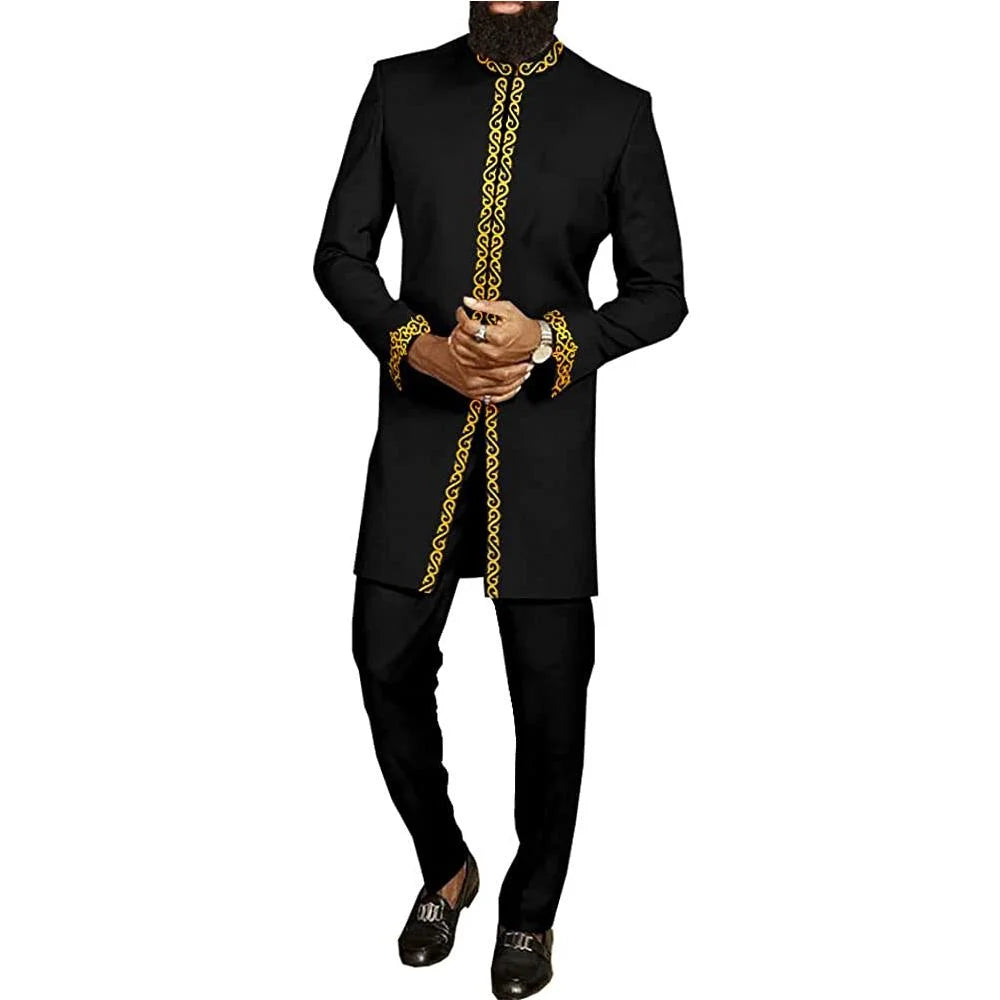 2025 New African Traditional Men's Suit Fashion Luxury Men's Suit Casual Loose Two Piece Set Holiday Wedding Men's Suit Kaftan