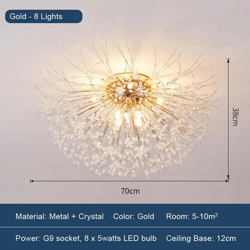 LED Dandelion Pendant Light Modern Crystal Beads Hanging Light Dining Room Living Room Bar Counter Home Decoration G9