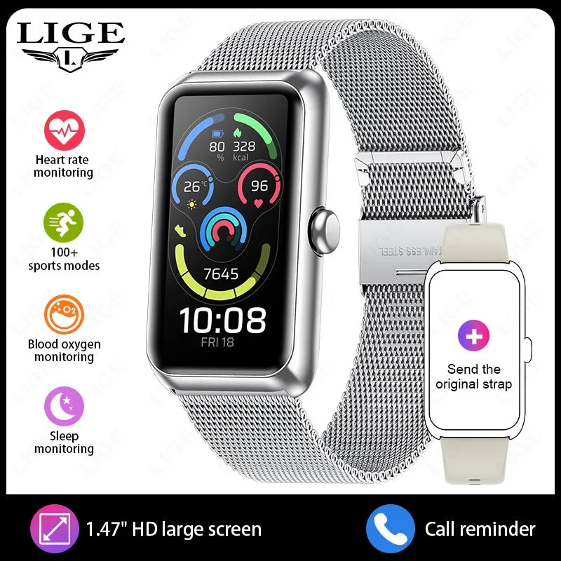 LIGE 1.47" Sports Band Fitness Tracker Watches for Women Men with Heart Rate Sleep Monitor IP68 Waterproof Pedometer Smart Watch