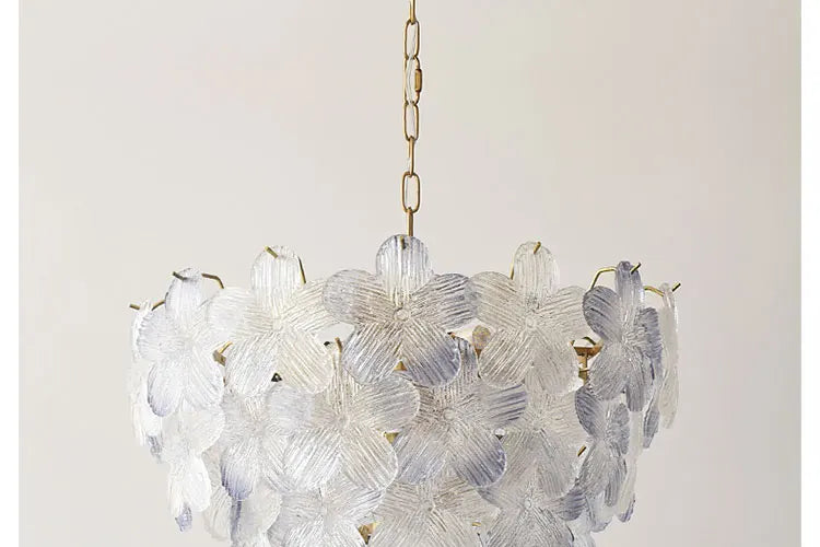 LED Glass Flower Pendant Light for Living Dining Room Bedroom Modern French Style Home Decoration Hanging Lamp E14