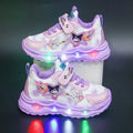 2025 New Light Up Girls Running Shoes Cartoon Leather Waterproof Breathable Anti Slip Trendy Kids Sneakers