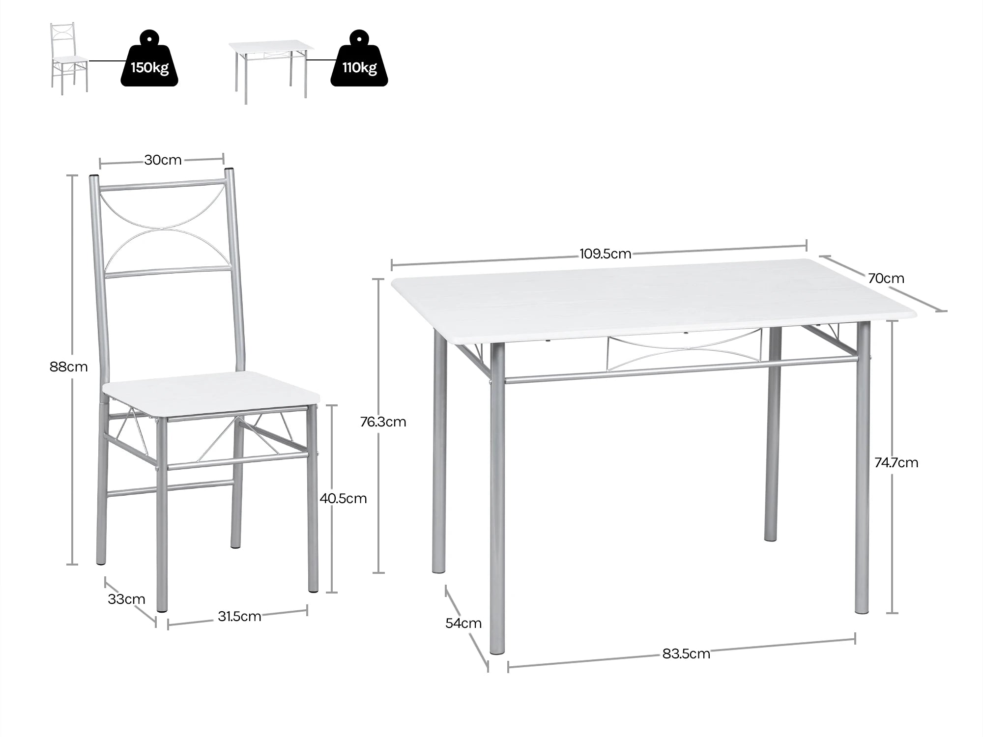 WOLTU Dining Set Dining Table with 4 Chairs for 4 Seat Metal Frame Kitchen Table Rectangular Restaurant Table Dining Room