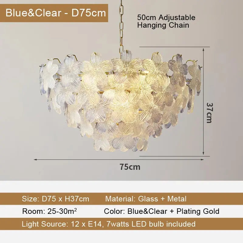 LED Glass Flower Pendant Light for Living Dining Room Bedroom Modern French Style Home Decoration Hanging Lamp E14