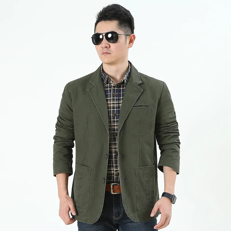 2026 New Men's Army Green Long-sleeve Suit Jacket, Blue Denim Coats, Black and Khaki Blazers, New 2026.