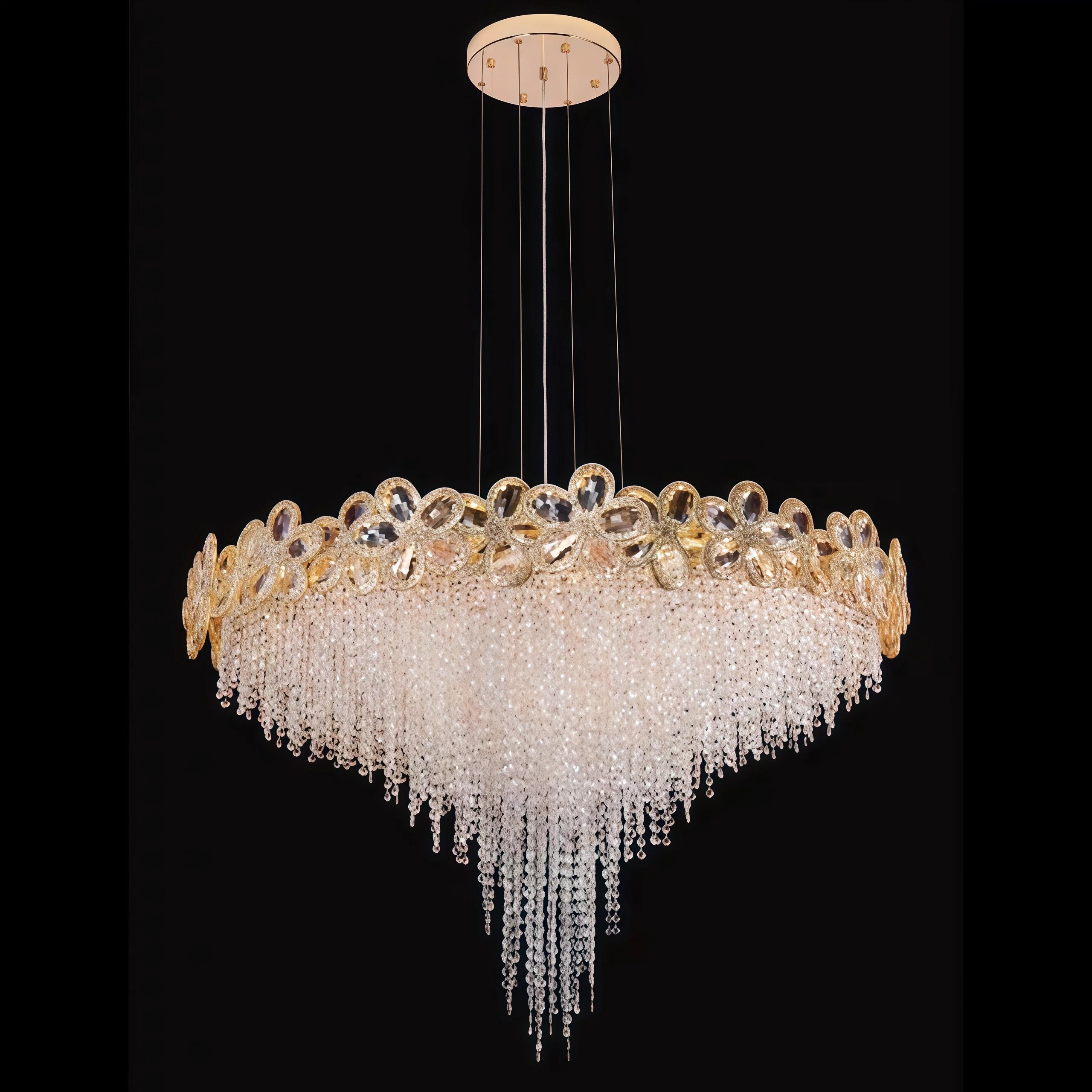 Modern Flower Crystal Tassel Chandelier Living Room Dining Room Gold Crystal Ceiling Pendant Lights Vila Lobby Lighting Fixtures