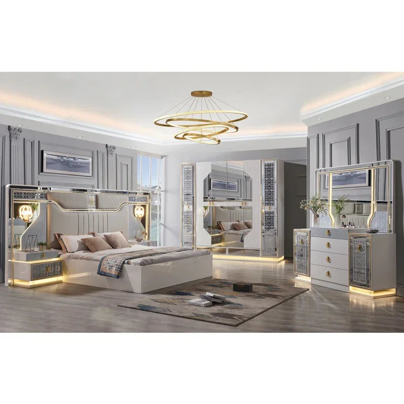 #Modern Deluxe Bedroom Furniture Bedroom Set Bed White Leather Bed Home Furniture Bedroom Set Standard Size
