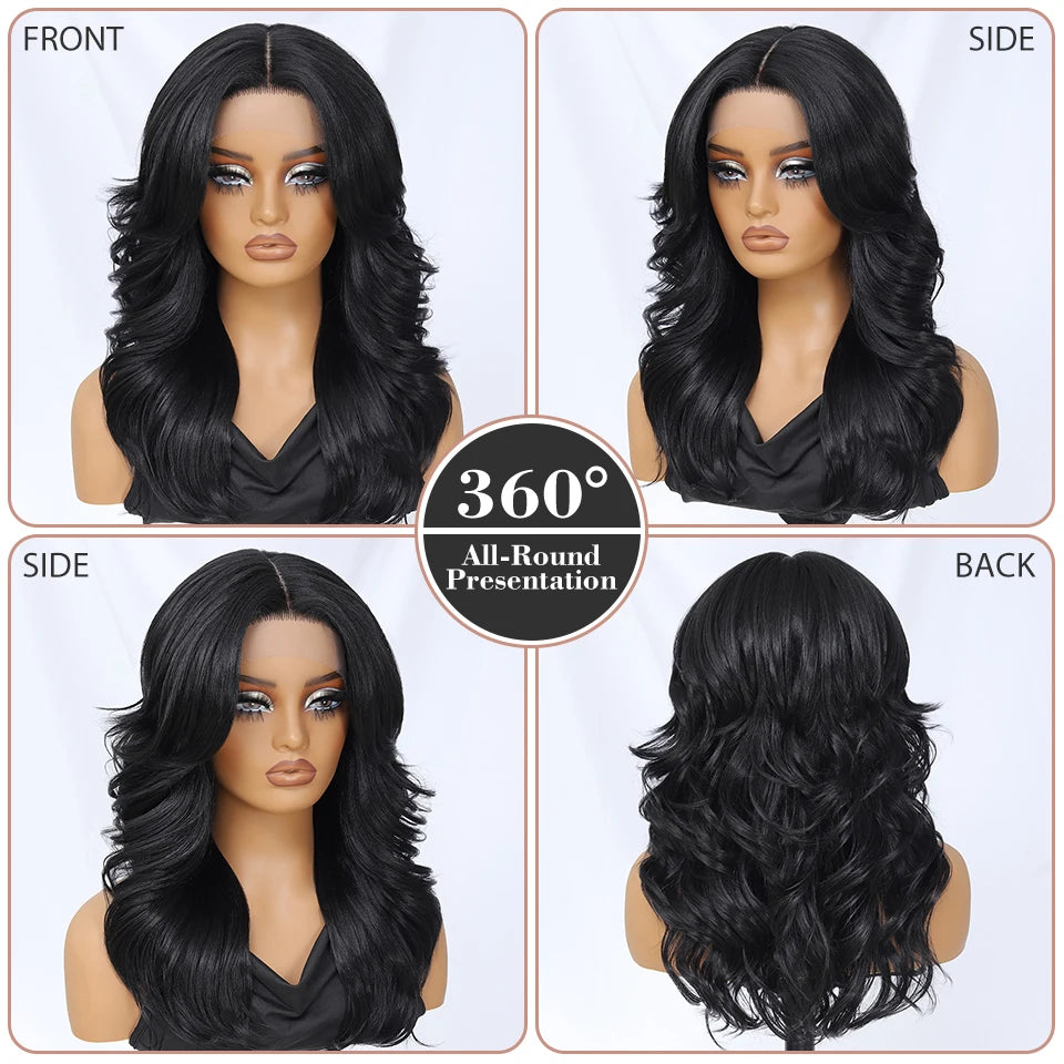 Layered Wigs 13x5x1T-Part Lace Wig With Bangs For Women 18 Inch Red Synthetic Lace Front Wig For Daily Use Ombre Brown Afro Wigs