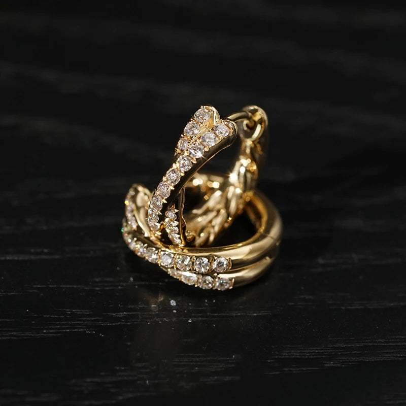 INZATT Real 925 Sterling Silver Zircon Cross 18K Gold Hoop Earrings for Women OL Geometric Fine Jewelry Minimalist Accessories