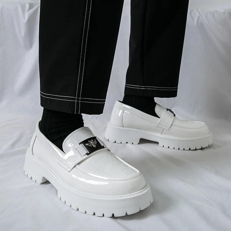 2025 Men's Round Toe Thick Soled Light Luxury Leather Shoes Loafers Non Slip Comfort Fashio Business Office Formal Shoes