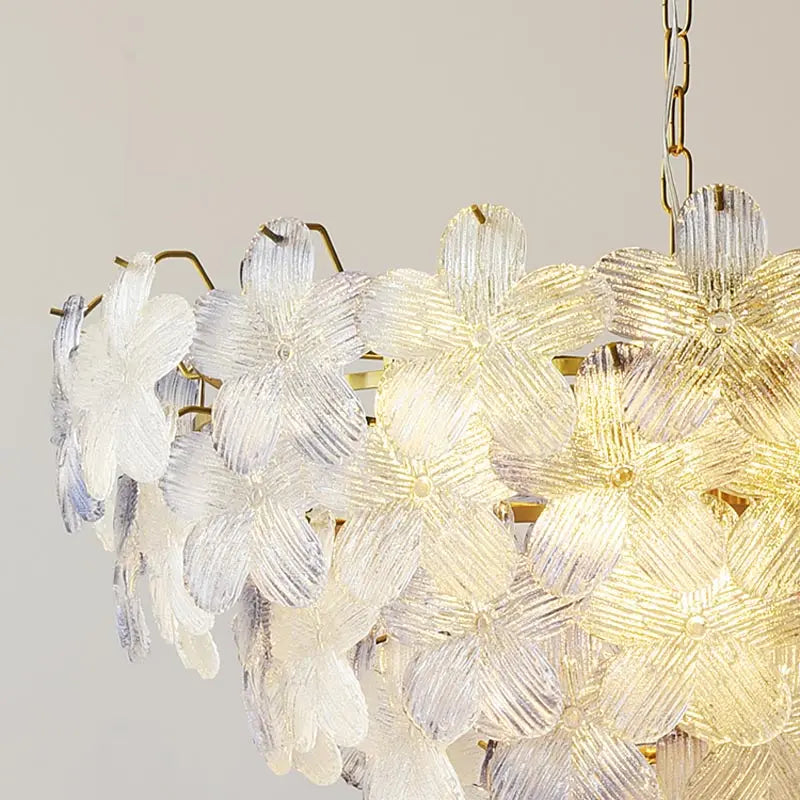 LED Glass Flower Pendant Light for Living Dining Room Bedroom Modern French Style Home Decoration Hanging Lamp E14