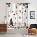 2pcs - Christmas gingerbread house and cedar tree pattern printed curtains, pole bag curtains, home decoration, room decoration