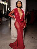 Nibber Sexy Swinging Collar Maxi Dress Women Patchwork See Through Full Sleeve Midnight Party Skinny Coquett Wild Vestidos