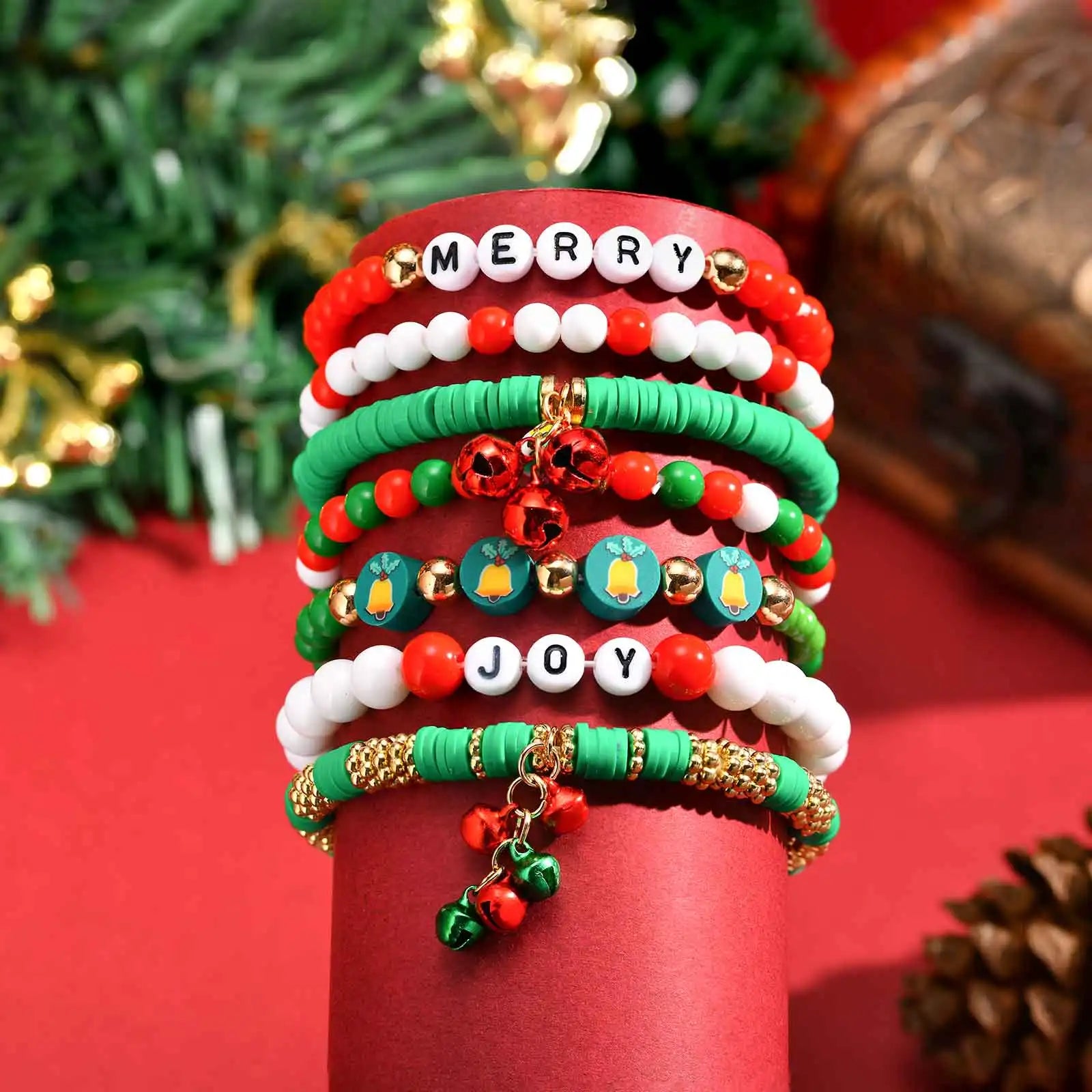 Colorful Multi-layer Bracelet Set, Snowflake Small Bell Charm Bracelet for Women Girl, Fashion Jewelry Festival Gift