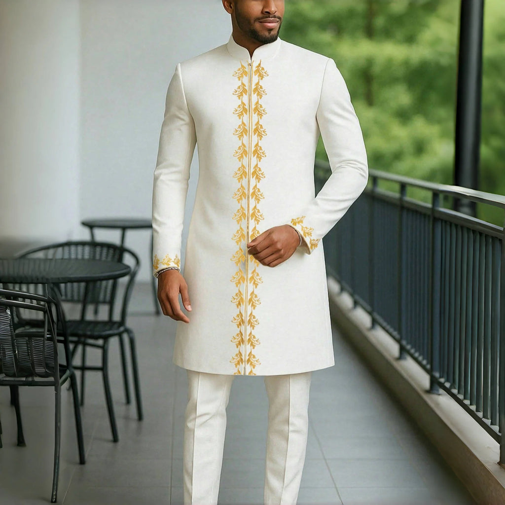 2025 New African Traditional Men's Suit Fashion Luxury Men's Suit Casual Loose Two Piece Set Holiday Wedding Men's Suit Kaftan