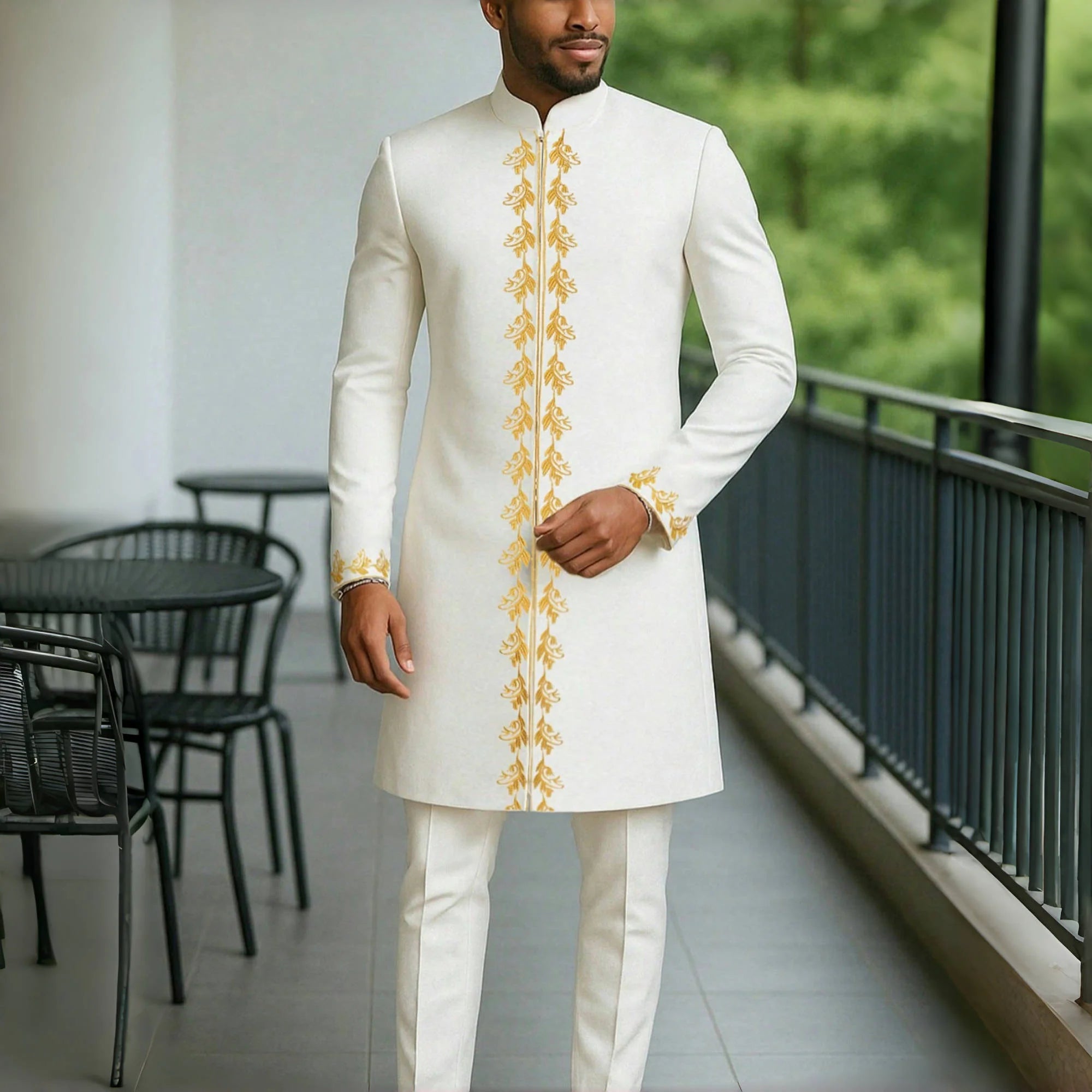 2025 New African Traditional Men's Suit Fashion Luxury Men's Suit Casual Loose Two Piece Set Holiday Wedding Men's Suit Kaftan