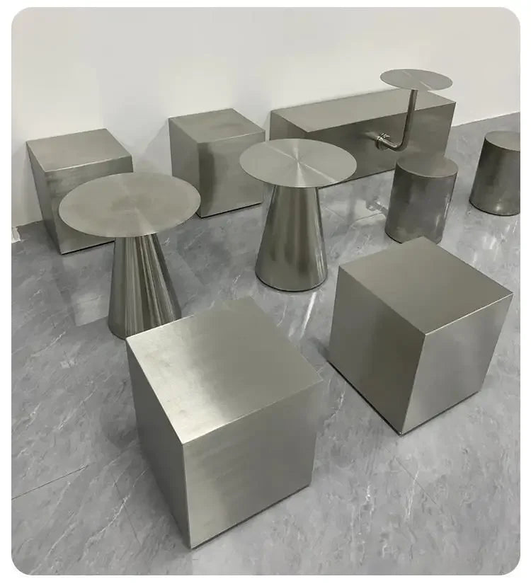 Nordic Creative Stainless Steel Dining Stool Home Light Luxury Living Room Sofa Side Table Balcony Storage Coffee Tables