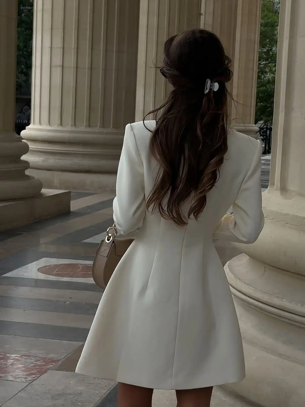 Elegant Stand Collar Mini Dress Women Casual Single Breasted Full Sleeve Cinched-waist Short Dresses Lady Evening Dinner Gowns