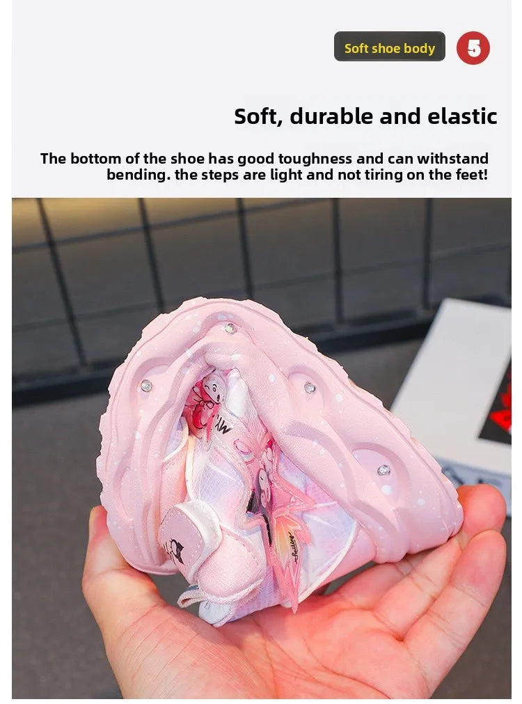 2025 New Light Up Girls Running Shoes Cartoon Leather Waterproof Breathable Anti Slip Trendy Kids Sneakers