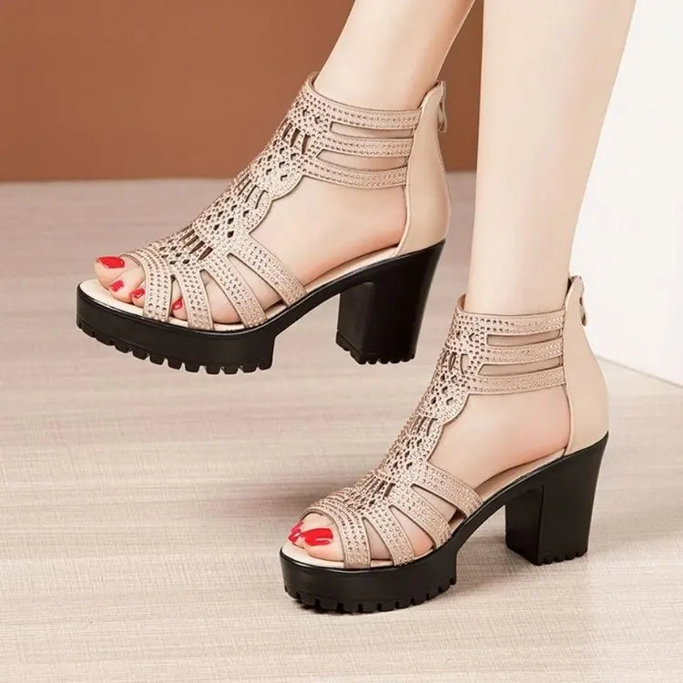 New Women's Fish Mouth Shoes Wedges Hollow Out  Anti slip Sandals Ladies Casual Low Heel Sandals Fashion open toe Mujer Footwear