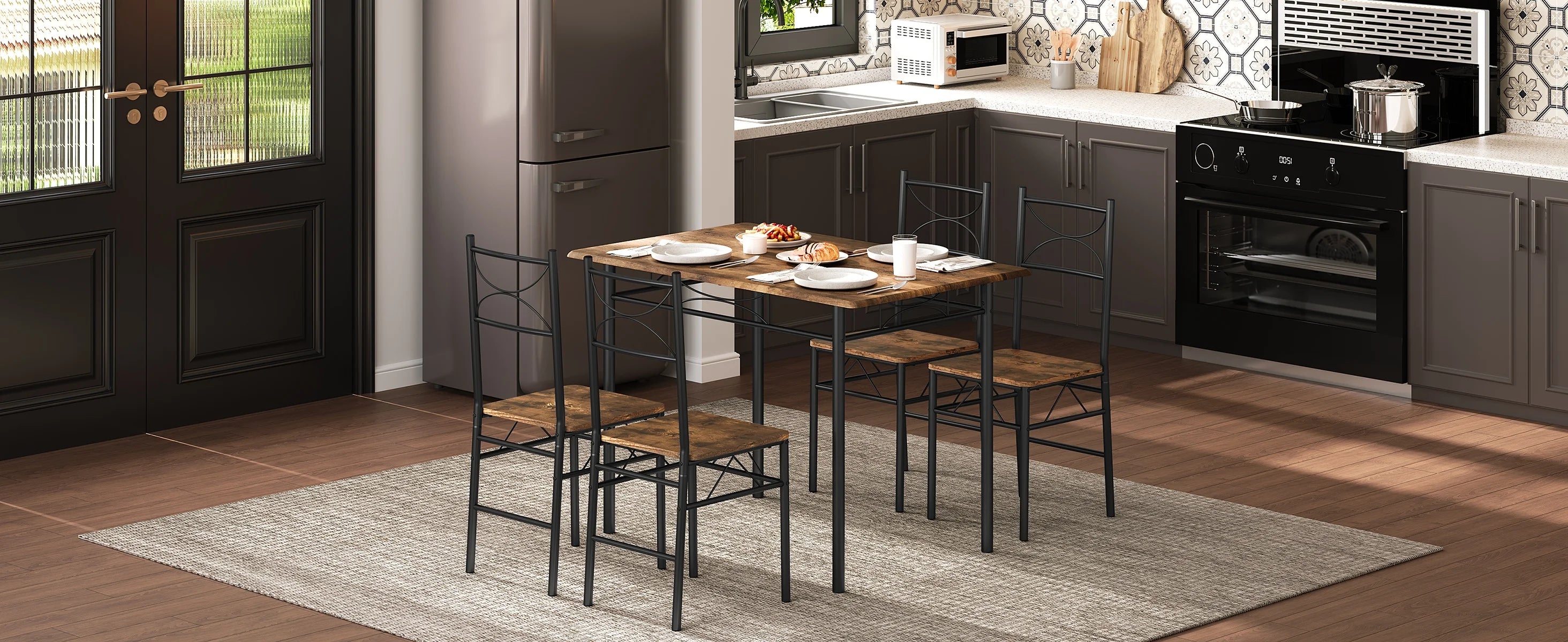 WOLTU Dining Set Dining Table with 4 Chairs for 4 Seat Metal Frame Kitchen Table Rectangular Restaurant Table Dining Room