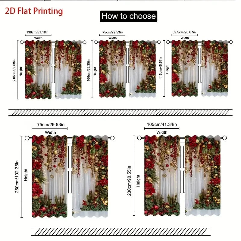 Christmas decoration-2Pcs-Flower plant tassels print curtains,suitable for bedroom,living room,home decoration,window decoration