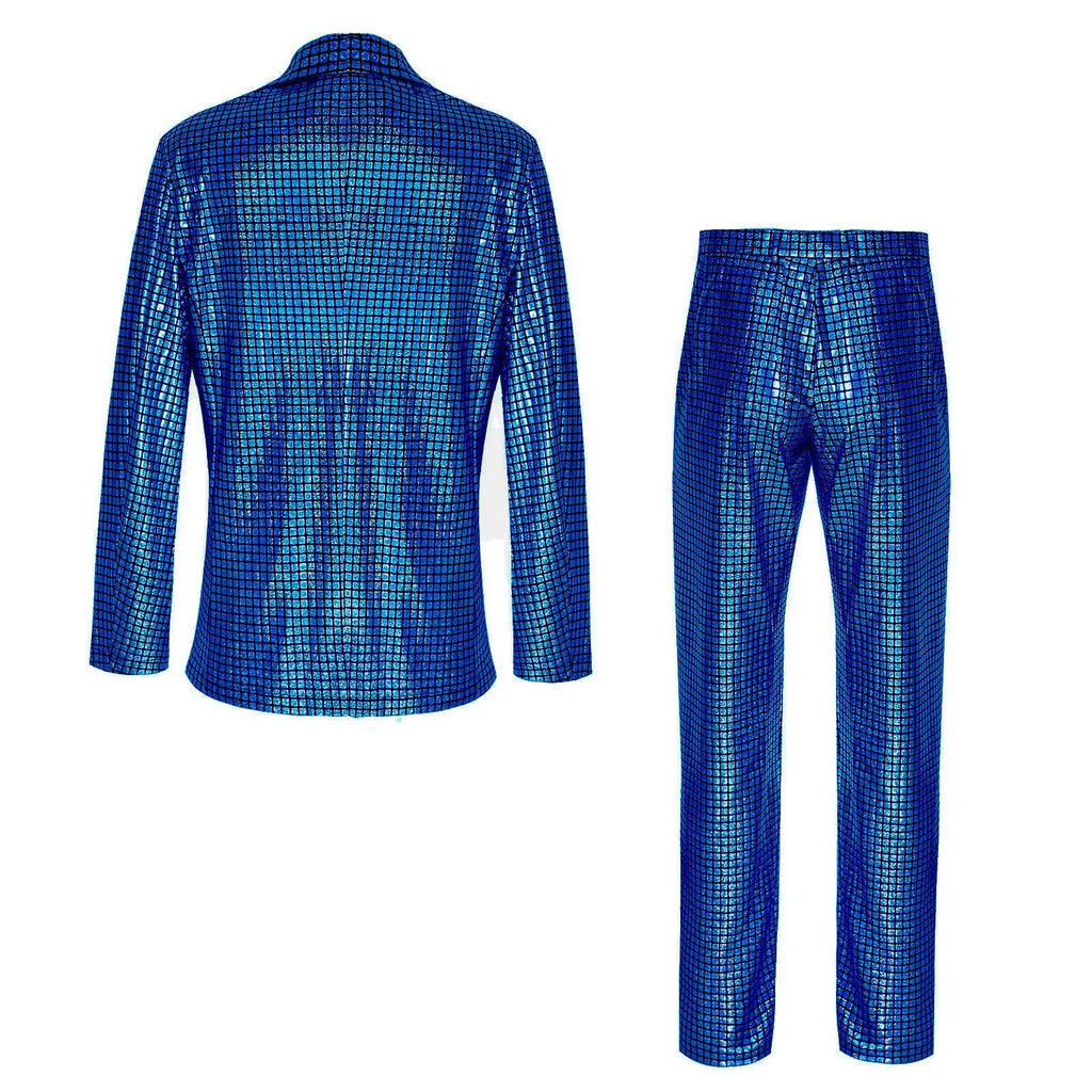Men's New Cool Performance Set, Sequin Gold Stamping Business Casual Two-piece, One-row Two-button Slim-fit Blazer + Trousers