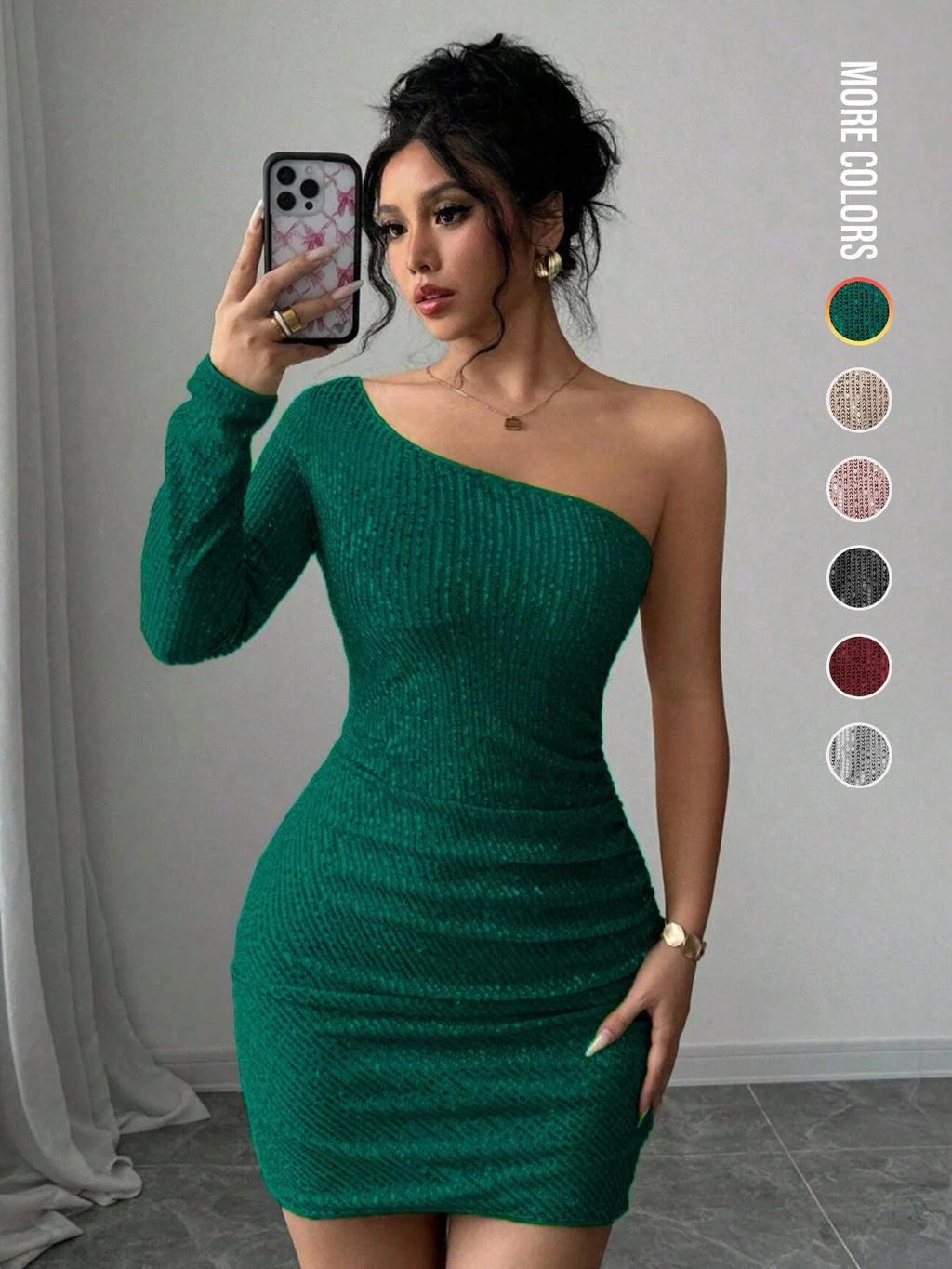 Women's Off Shoulder  Sequins Bodycon Dress, Elegant Fashion Short Dress for Party Club Dating Wear, Ladies Dress for All Season