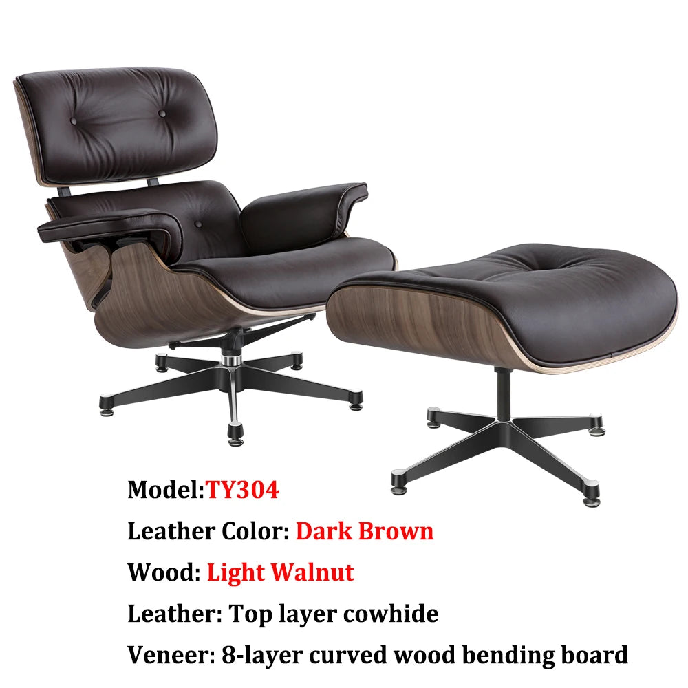 Top Layer Cowhide Classic Recliner Ottoman Light Rosewood Light   Walnut Armchair Swivel Lounge Chair Furniture Leisure Chair