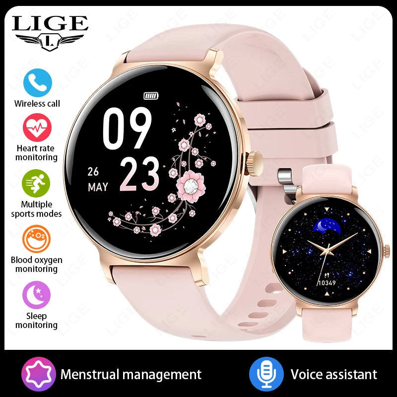 LIGE Ultra-thin Smart Watch Ladies Bluetooth Call Custom Dial Sport Heart Rate Health Tracking Watch Waterproof Women Smartwatch