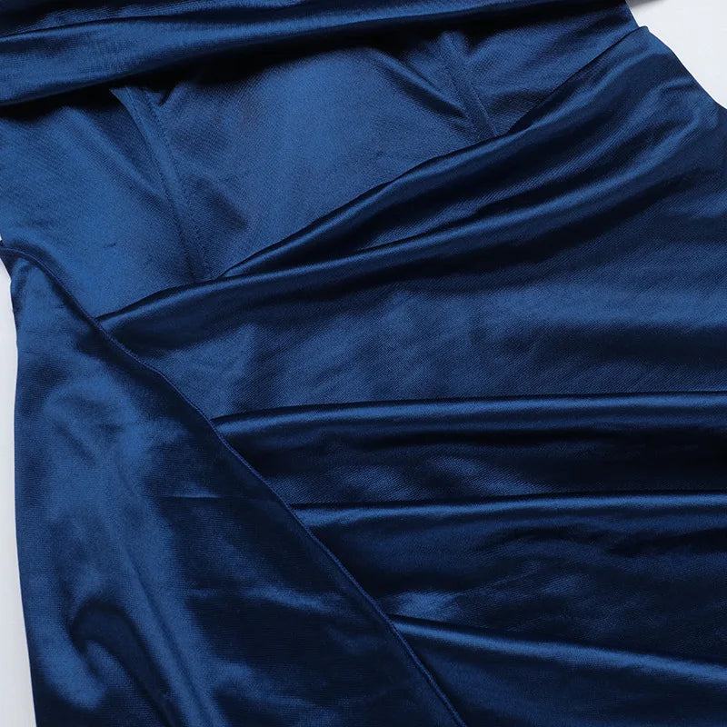 Autumn new European and American fashion temperament sexy slim deep V-waist satin slit dress female