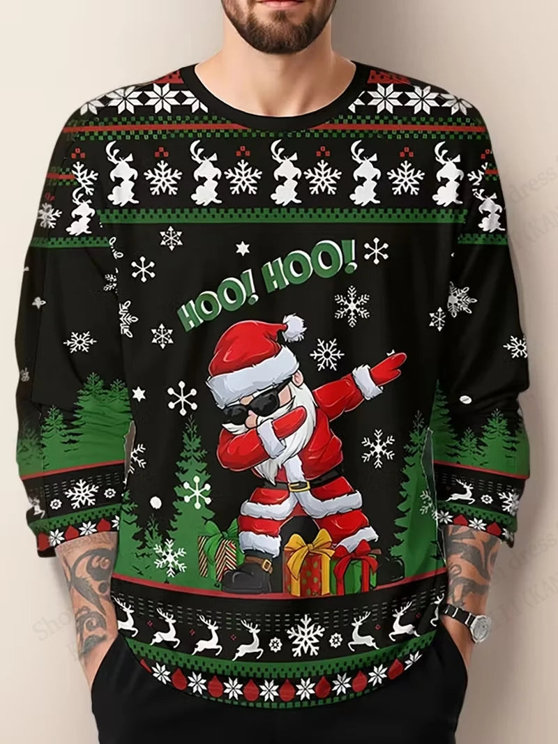 Merry Christmas Santa Claus 3d Print Graphic T-shirt Men Women Fashion Long Sleeve T-shirts Christmas Tree Tops Tees Gift New