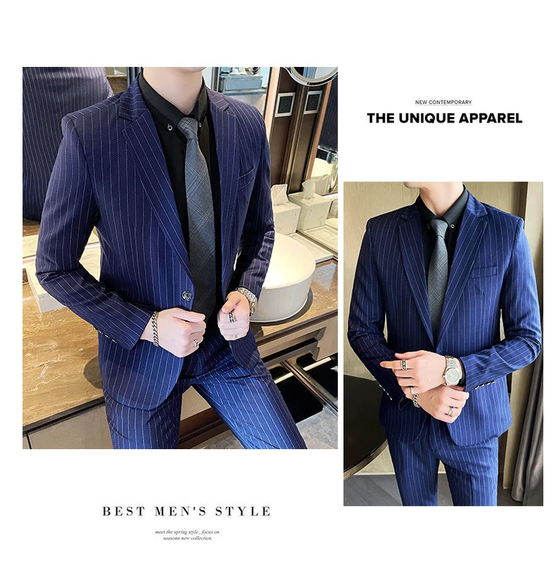 Men's High-End Boutique Suit And Trousers Set British Wedding Party Fashion Business Casual Trendy Two-Piece Ensemble