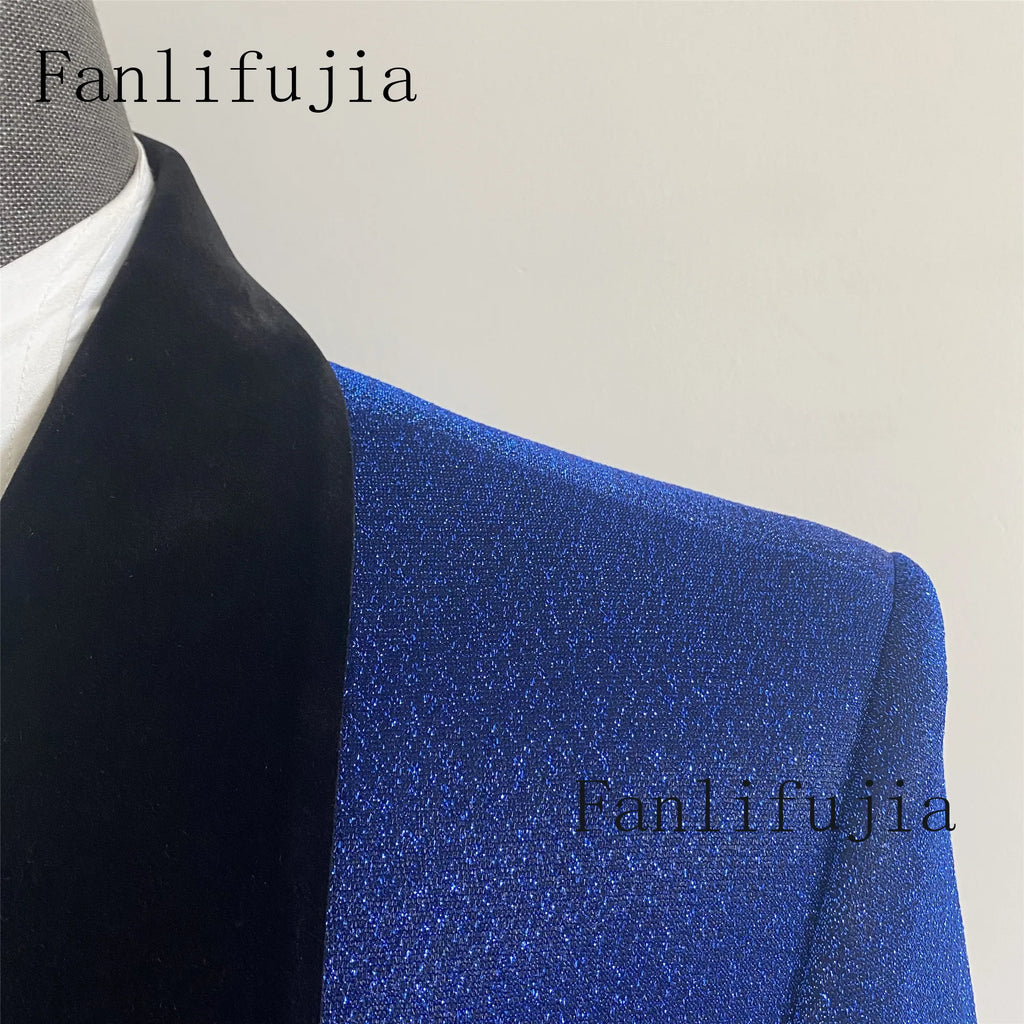 Fanlifujia Luxury Red Glitter Suits Men Groom Wedding Tuxedo Double Breasted Blazer Formal Evening Party