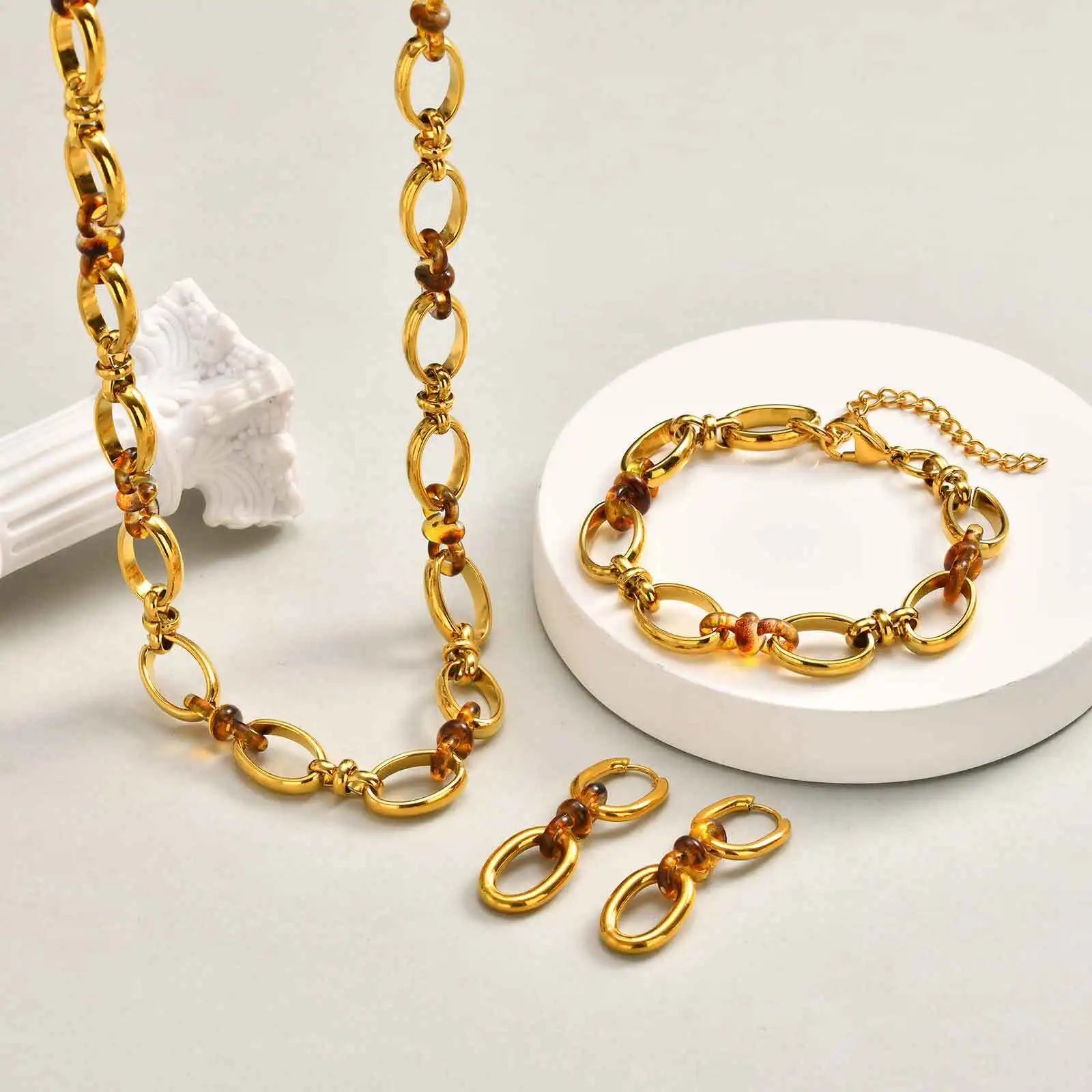 Stainless Steel Double Oval Chain Link Drop Dangle Earrings for Women Statement Jewelry Christmas Gift