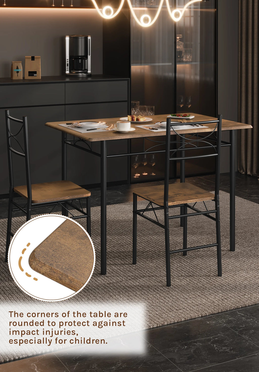 WOLTU Dining Set Dining Table with 4 Chairs for 4 Seat Metal Frame Kitchen Table Rectangular Restaurant Table Dining Room