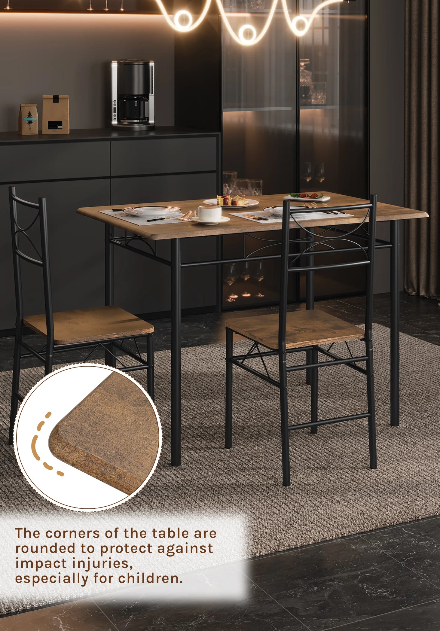 WOLTU Dining Set Dining Table with 4 Chairs for 4 Seat Metal Frame Kitchen Table Rectangular Restaurant Table Dining Room