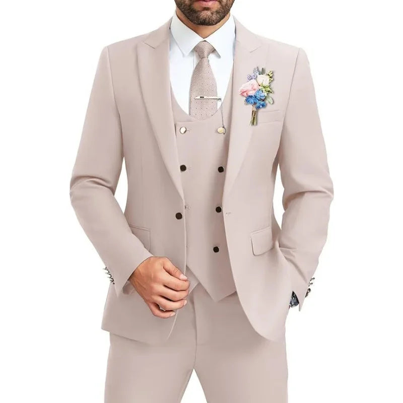 Men's slim fit suit 3-piece set, double breasted ball tailcoat, formal casual jacket, vest, pants